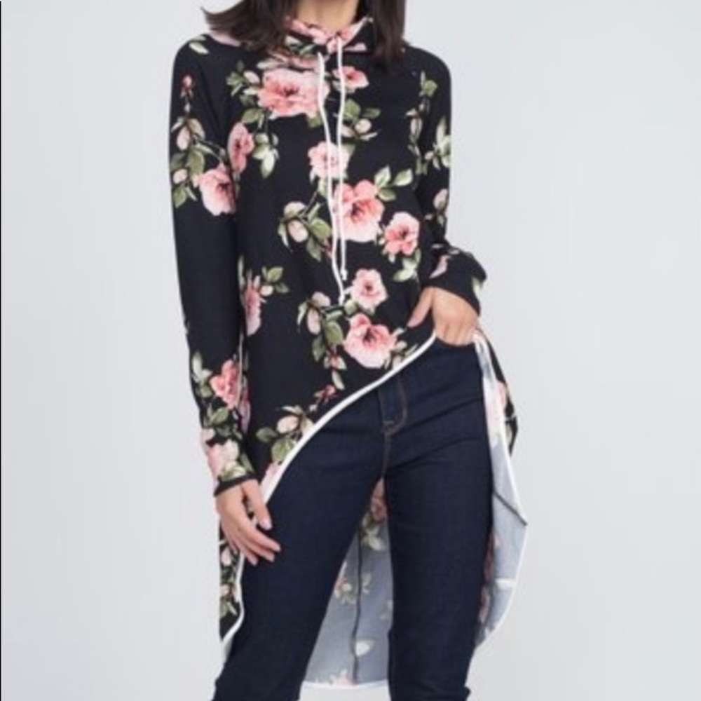 New!!  Floral Hi-Low, Cowl Neck Tunic #0782
